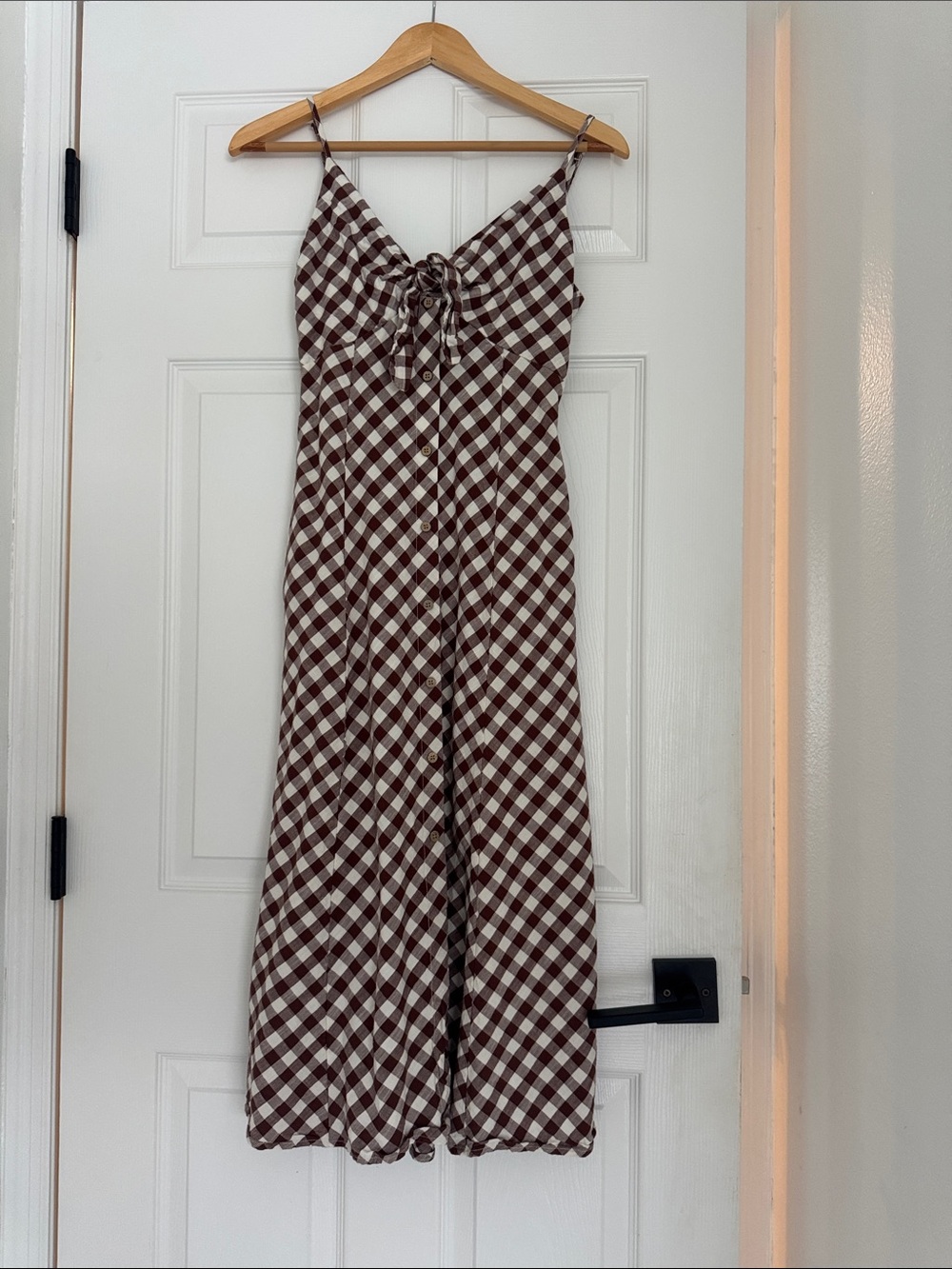 a new day Brown and Cream Gingham Tie-Front Spaghetti-Strap dress
